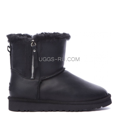 Mens Classic Mini Double Zip Metallic Black