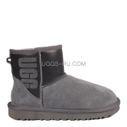 UGG Classic Mini Rubber Logo Grey Black